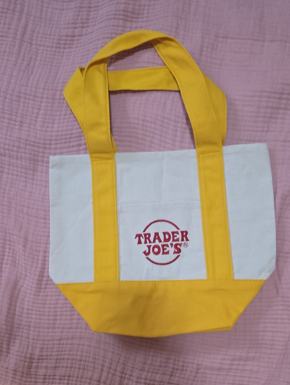 Trader Joe's White and Yellow Canvas Mini Tote Bag - Picture 3 of 4